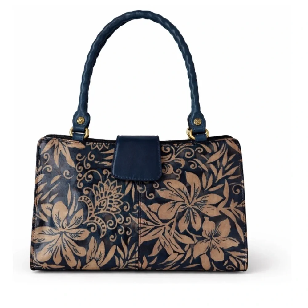 Patricia Nash Rienzo Greek Floral Leather Blue Shoulder Handbag